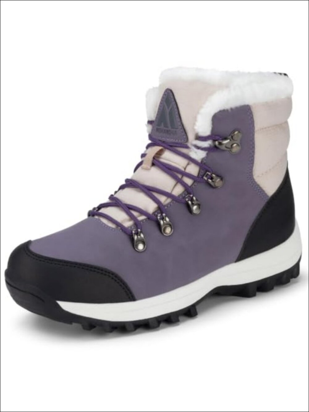 Water-Resistant Faux Leather Fur-Lined Ankle Snow Boots Lace-Up Winter Hiking